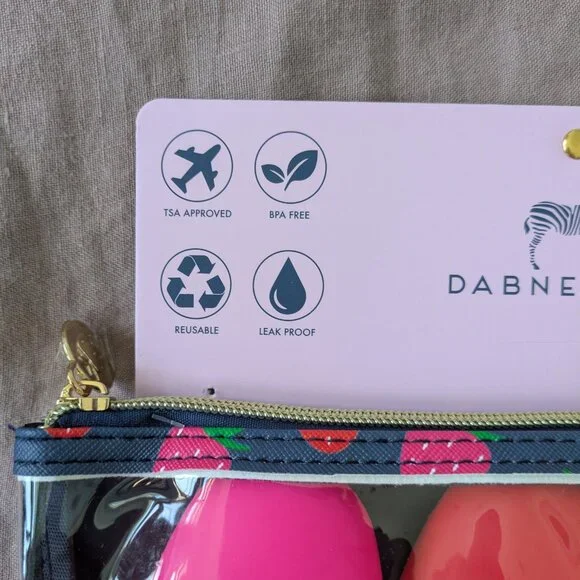 🌸 TSA Approved Clear Strawberry 4 Silicone Bottle Set & Pouch, Pink & Red NWT - Picture 4 of 8